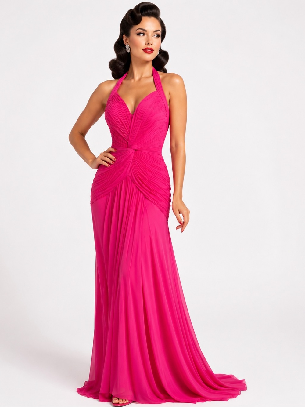 Sue Wong Grecian gauze Halter Backless Maxi Dress train nocturne - Picture 6 of 7